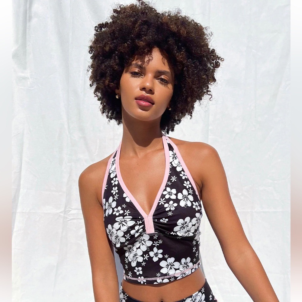 Frankie's Bikinis Plush Plumeria Halter Sports Bra